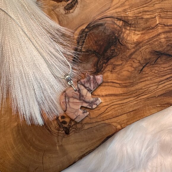 Kona Dolomite Bear Necklace – 18" Sterling-Coated Chain - Picture 2 of 5